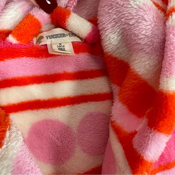 Tucker+Tate Girls Plush Hooded Comfy Long Pink Art Deco Tie Waist Robe Size M - Picture 4 of 8